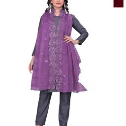 Kemza Pack Of 2 Geometric Embroidered Organza Dupatta With Sequinned-picture-29