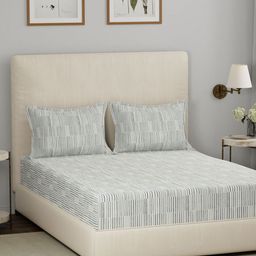 MASPAR Eclectic Garden Beige & Black Printed 144TC Cotton King Bedsheet & 2 Pillow Covers-picture-42