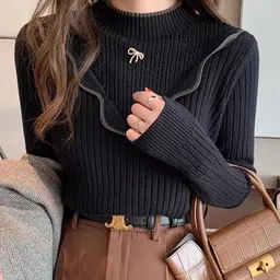 KPOP Women Ribbed Pullover with Applique Detail-picture-30