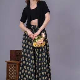 SUNEKH Self-Design Cotton Flared Maxi Skirt image 2