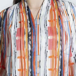 SHAYE White V-Neck Striped Print Full Sleeves Casual Tops For Women image 4