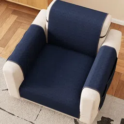 Lukzer Blue Solid Polyester 1 Piece Sofa Cover With Arms image 3