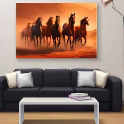Myntra Elegant Homes Orange & Brown Seven Running Horses Birds and Animals Canvas Wall Art image 5
