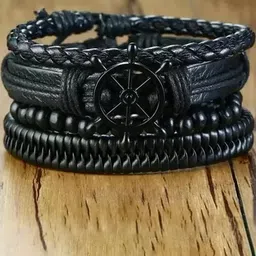 STYLEKRAFT Unisex Black Leather Bracelet image 2