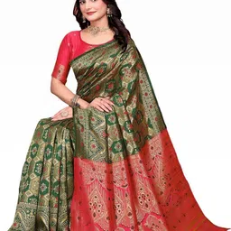 KANOODA Woven Design Zari Saree With Blouse Piece image 2