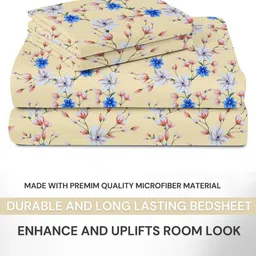 bsb home Beige & Blue Floral 210 TC Single Bedsheet with 1 Pillow Covers image 5