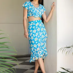 Anasi Clothing Printed V Neck Top With Skirt Co-Ords Set-picture-32