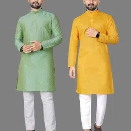dhasu trendz Pack of 2 Men Solid Jacquard, Cotton Blend Straight Kurta-picture-16