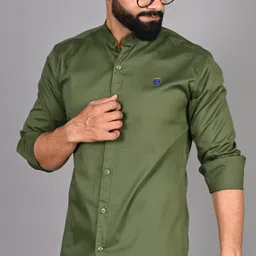 fubar Men Slim Fit Solid Mandarin Collar Casual Shirt image 4