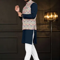 metro traders Men Cotton Blend Kurta Pyjama Ethnic Jacket Set image 3