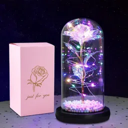 Artificial Flower Rose Gift Led Light On Galaxy Rose in Glass Dome Best Gifts Multicolor Rose Artificial Flower-image-6
