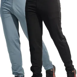 khozi Pack of 2 Men Solid Black, Light Blue Track Pants image 3