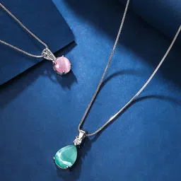 yellow chimes AD Pendant Necklace for Women | American Diamond Neck Chain For Girls | Rhodium Crystal Brass Pendant-picture-12