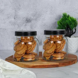 femora Set Of 2 Transparent 700ml Glass Kitchen Storage with Black Lid (Free Replacement of Lids) image 1