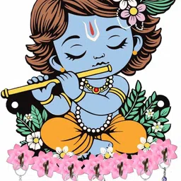 crown decoz Baby Krishna Wooden Wall Hanging Key Holder | Flute Design, Spiritual Home Decor Wood Key Holder image 3