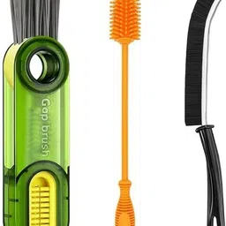 hidix Combo of 3 Cleaning Brushes 3in1 + Long Handle Silicone Bottle Brush+Gap Brush image 1