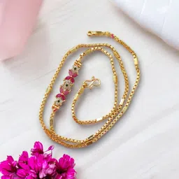 vr fashion hub American Diamond 24 Inch Mugappu chain For Women Gold-plated Plated Copper Chain image 3