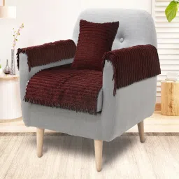 Maroon Striped Polyester 1 Seater Sofa Cover (Pack of 4) by Saral Home image 1