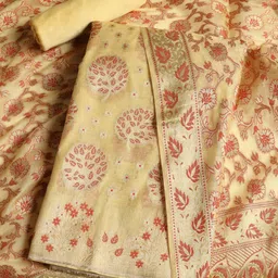 Meena Bazaar Floral Woven Design Zari Chanderi Unstitched Dress Material-picture-14