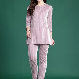 Cayman Round Neck Self-Striped Co-Ords-image-2