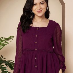 R.Code by The Roadster Life Co. Women Self Design Puff Sleeve Peplum Top-picture-23
