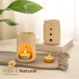 Garden Deco Off White Ceramic Oil Burner With Vanilla Essential Oil & T-Light Candles image 3