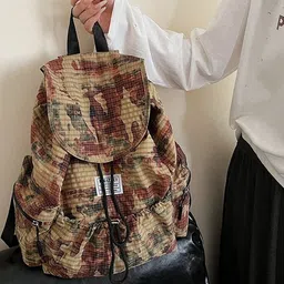 CORSICA Women Khaki Nylon Large Textured Backpack-image-24