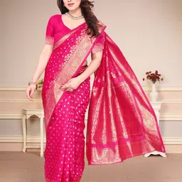 MAGNEITTA Ethnic Motifs Zari Silk Blend Banarasi Saree image 2