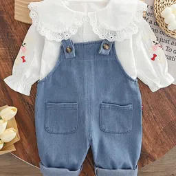 StyleCast x Revolte Infants Girls Cotton Straight Leg Dungarees With T-shirt-picture-43