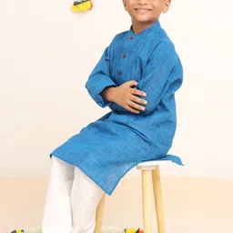 Baba & Baby Boys Solid Cotton A-Line Kurta with Pyjama image 3