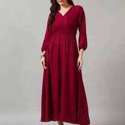 Raiyani Enterprise V-Neck Smocked Fit & Flare Maxi Dress-image-56