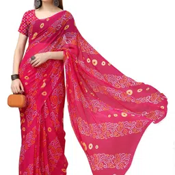 GHAN SALS Bandhani Print Mysore Silk Saree with Unstitched Blouse Piece image 4