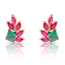 Zavya 925 Sterling Silver Cubic Rose Gold-Plated Zirconia Studded Leaf Shaped Studs image 2