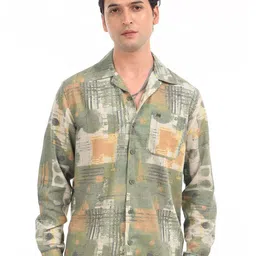 Estilocus Men Standard Fit Abstract Printed Spread Collar Cotton Casual Shirt-image-13