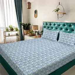 KLOTTHE Blue Geometric 300 TC King Bedsheet with 2 Pillow Covers-picture-21