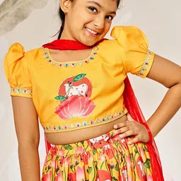 VASTRAMAY Girls Embroidered Sequinned Ready to Wear Lehenga & Blouse With Dupatta image 3