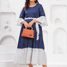 Jyoti Women Polka Dot Print Bell Sleeve Fit & Flare Dress-picture-45