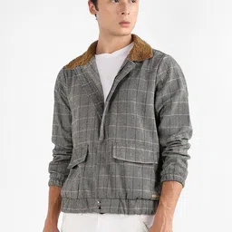 Campus Sutra Men Checked Lightweight Bomber Jacket image 5