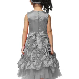Shahina Fashion Girls Grey Party Satin Round Neck Net Flared Ball Gown Dress-image-52