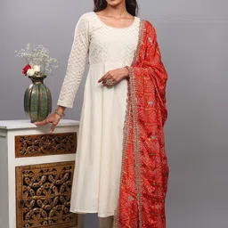 Exotic India Women Ethnic Motifs Embroidered Art Silk Bandhani Dupatta with Zari image 2