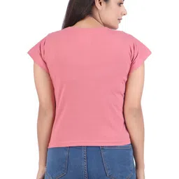 CLINT Women Typography Printed Round Neck Short Sleeves Regular Top image 2