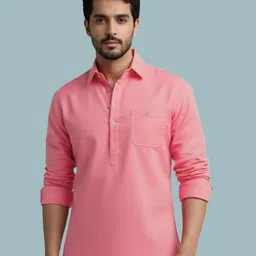 Vida Loca Shirt Collar Roll-Up Sleeves Cotton Straight Kurtas-picture-18