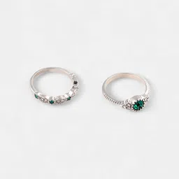 SOHI Set Of 2 Silver-Plated Stones-Studded Finger Rings image 4