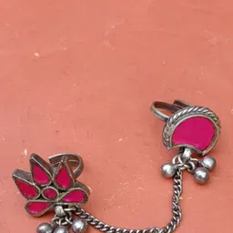 Sangria Silver Plated Mirror Studded Adjustable Finger Ring-image-2