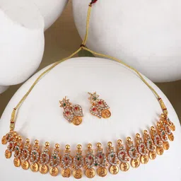EVY Gold-Plated Cubic Zirconia Studded Necklace With Earrings-image-45