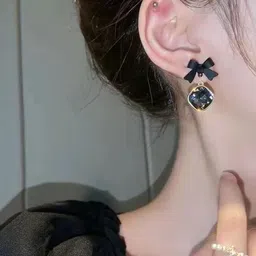 Celestique Crystal Stones Studded Contemporary Korean Drop Earrings image 4