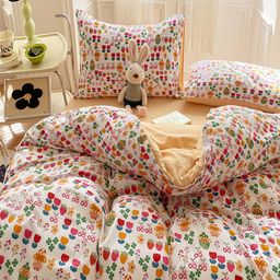 JC HOME Yellow & Blue Geometric Polycotton 3 Piece Double Extra Large Regular Bedding Set-picture-13