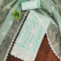 KALINI Ethnic Motifs Embroidered Organza Unstitched Dress Material-image-69