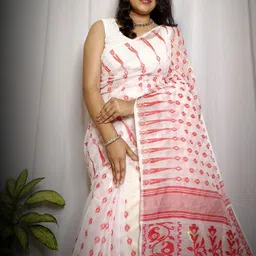 RIDDHIMAN FASHION Woven Design Zari Pure Cotton Taant Saree-image-73