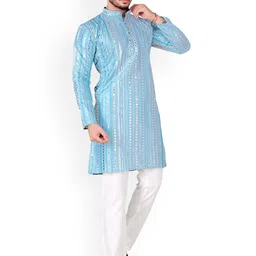 trustous Men Embroidered Regular Mirror Work Pure Cotton Kurta with Pyjamas image 3